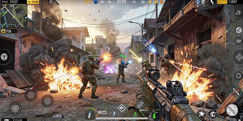 Tangkapan layar gameplay <strong>8180</strong>, menunjukkan pertempuran intens di medan perang FPS.