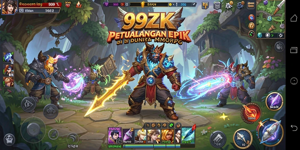 Screenshot menunjukkan karakter beraksi dalam pertempuran epik di 99ZK.