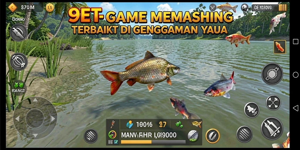 Screenshot gameplay 9ET menampilkan aksi memancing seru.