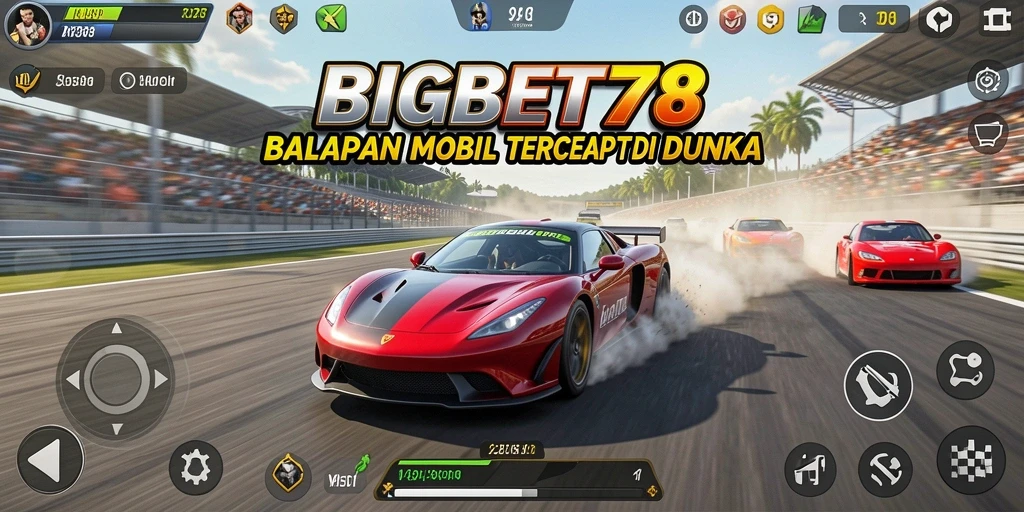 Screenshot dari gameplay seru BIGBET78 saat balapan mobil.