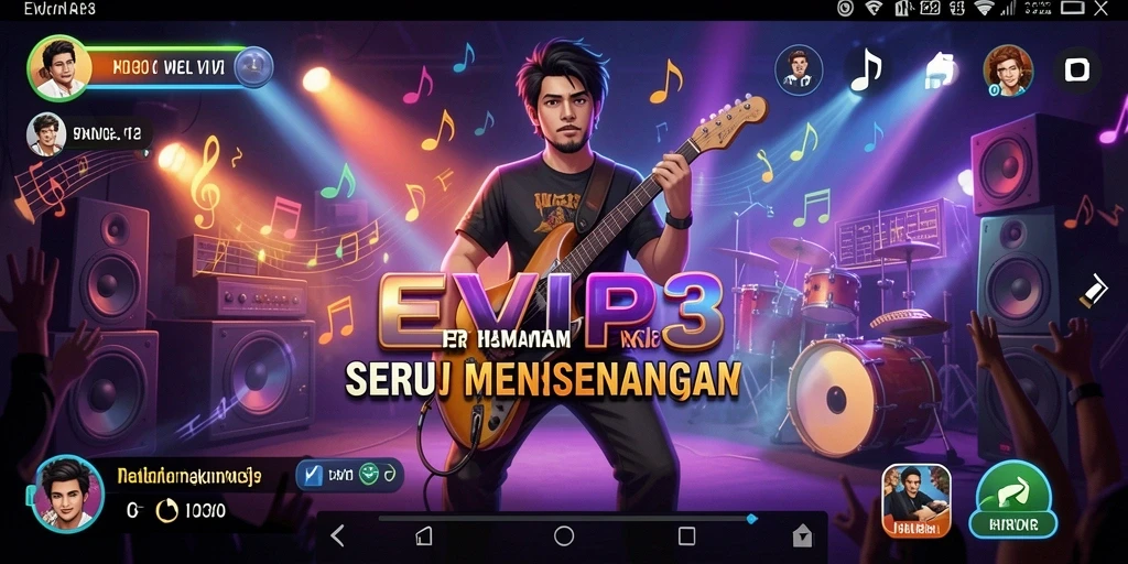 Screenshot gameplay EVIP3 menampilkan interaksi alat musik yang menarik.