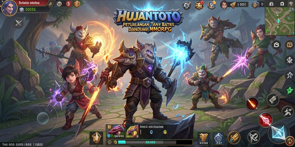 Screenshot gameplay HUJANTOTO menampilkan aksi pertarungan yang seru dan lingkungan yang menakjubkan.