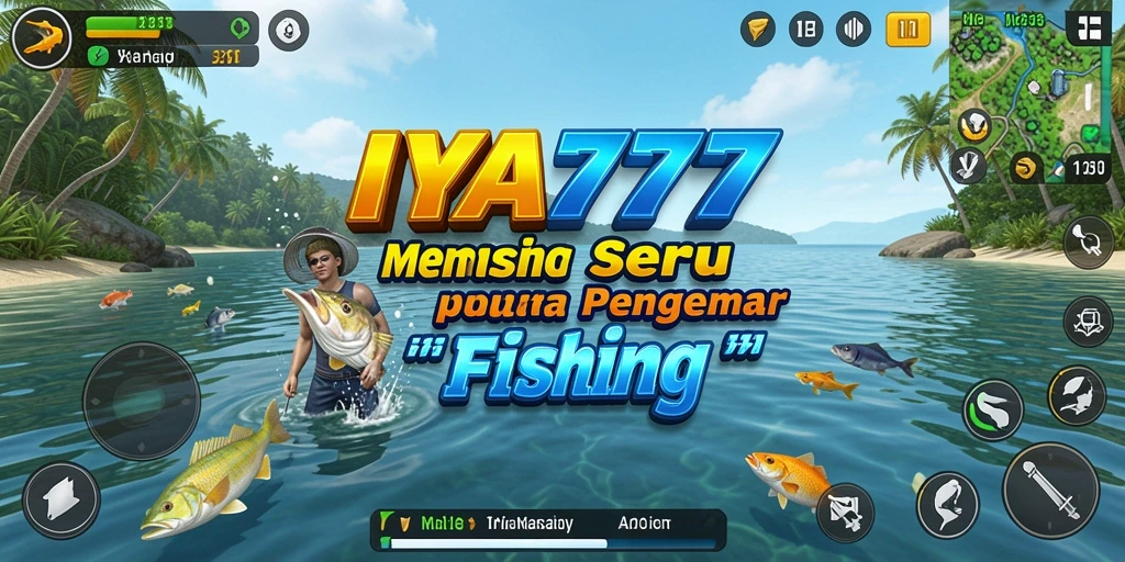 Tampilan gameplay IYA777 saat menangkap ikan di lokasi indah.
