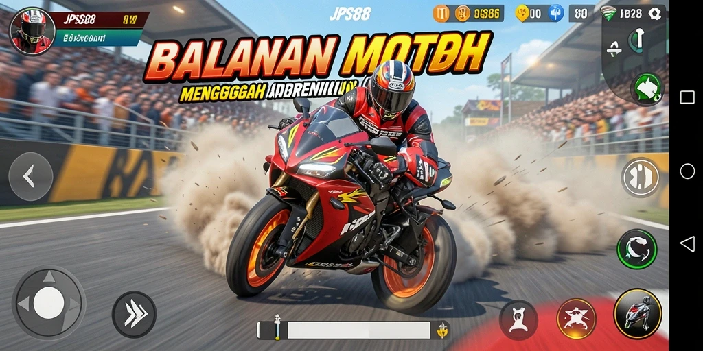 Gameplay mendebarkan JPS88 saat balapan motor di trek menantang.