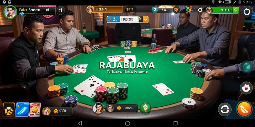 Screenshot RAJABUAYA menampilkan pemain yang bersaing dalam permainan poker seru.