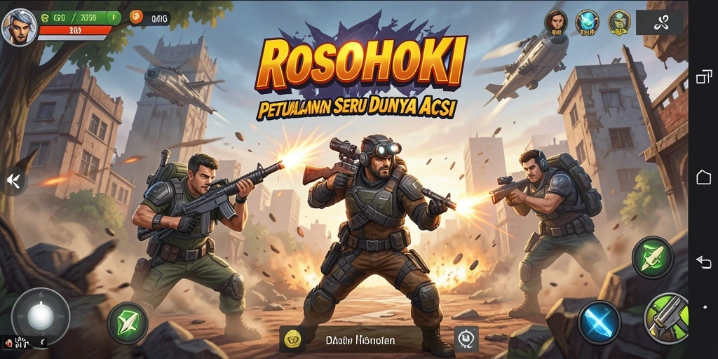 Tampilan utama gameplay ROSOHOKI yang penuh aksi dan ketegangan.