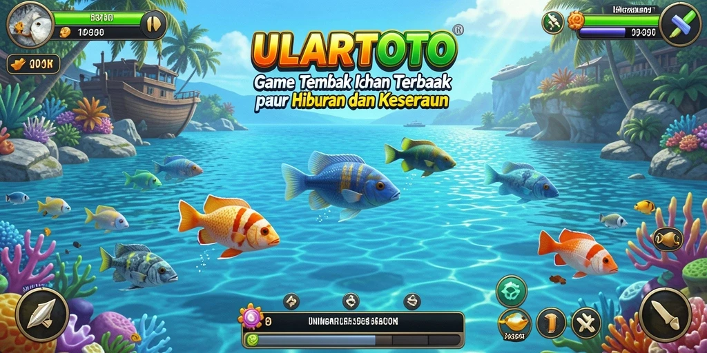 Tampilan gameplay ULARTOTO yang menampilkan aksi Tembak Ikan yang penuh warna.