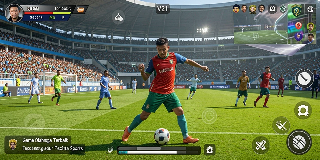 Screenshot gameplay V21 menampilkan aksi seru dalam pertandingan olahraga.